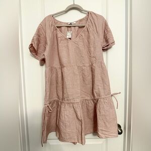 Madewell Linen-Blend Lorelei Mini Dress Women’s L Dusty Pink Tiered Pocked